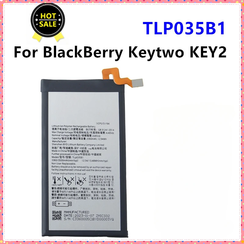 3360mAh 12.94Wh TLp035B1 Replacement Battery TLP035B1 For BlackBerry Keytwo KEY2 (not for KEY 2 LE) Mobile Phone Batteries