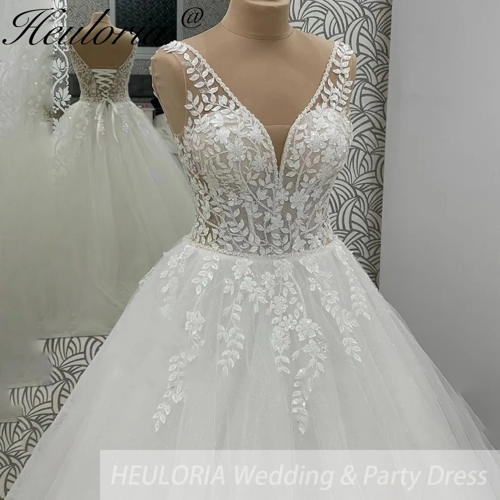 

HEULORIA elegant A line Glitter Tulle Wedding Gowns Beading Lace Beach Bridal Dresses 2025 princess Customized