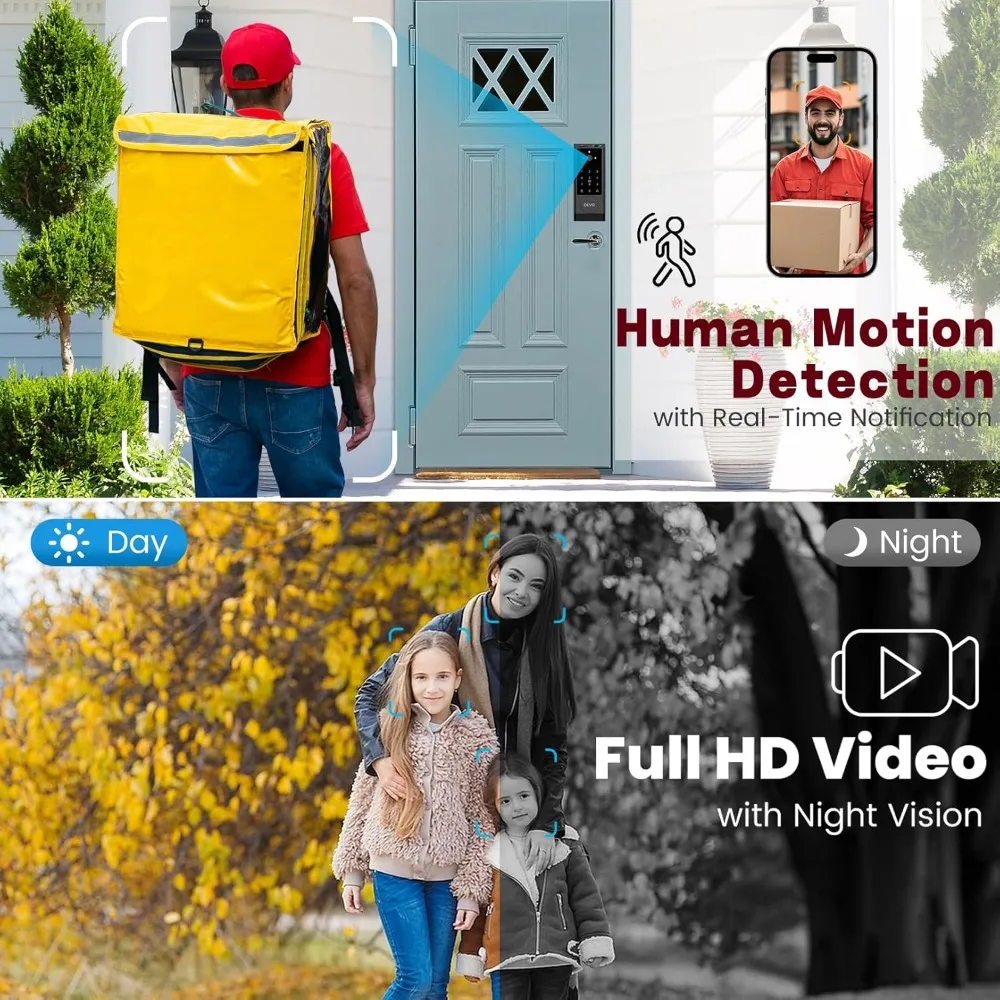 DEVO G1 Video Smart Lock with Camera & Doorbell, 6-in-1 Keyless Entry Door Lock with Fingerprint, App Remote, Auto Locks, Built-