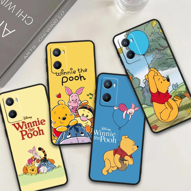 Disney Cute Pooh Bear Anime For OPPO Reno 10 9 8 7 6 5 4 Z SE Pro Plus Lite Soft TPU Shockproof Black Phone Case