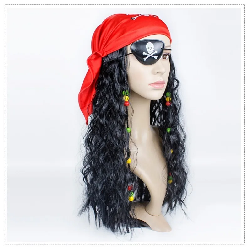 

Парик для косплея, парик с крючком капитана, костюм на Хэллоуин, вечерние пираты Карибского моря, парик капитана Джека, комплект платков, парик из вьющихся волос