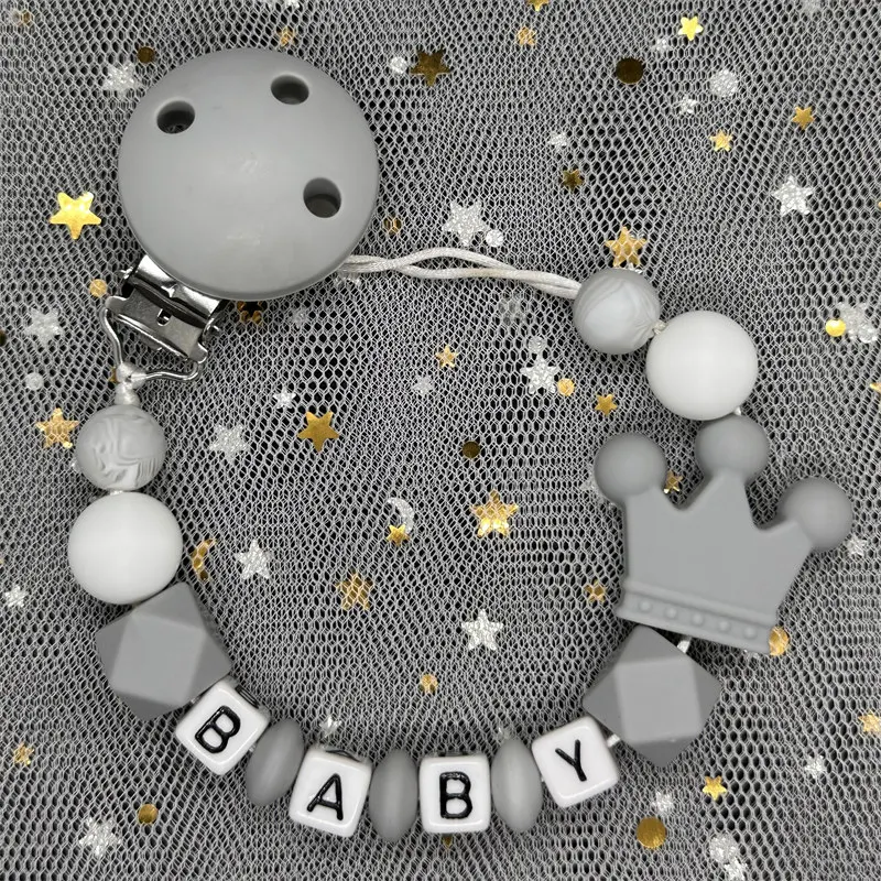 Free Custom Personalized Name Baby Pacifier Clip Chain Silicone Beads Teething Dummy Nipple Holder Clip Newborn Teether Toy Gift