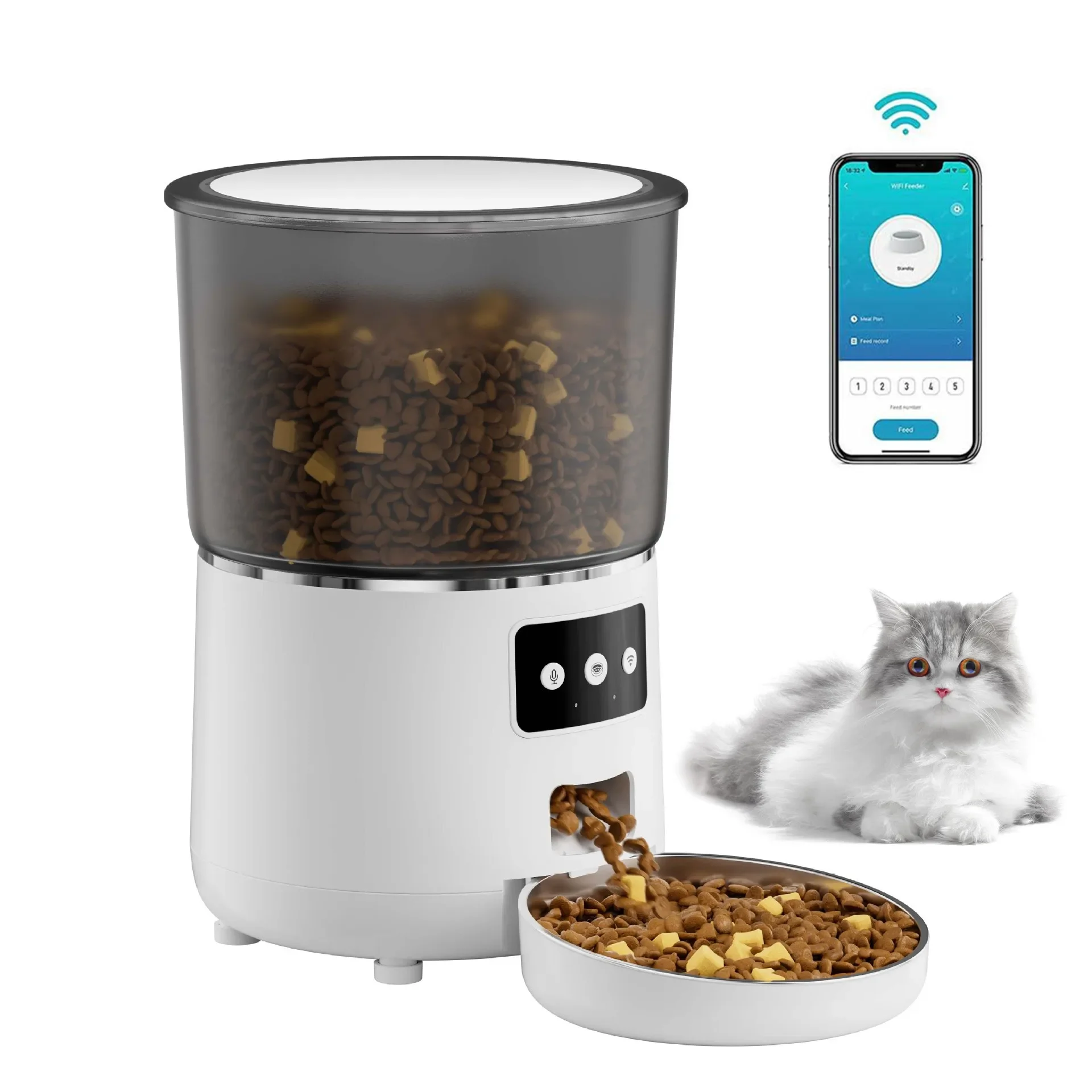 2024 New TUYA App Remote Control Dry Food Dispenser Wifi Smart Automatic Pet Feeder with Stainless Steel Bowl for Cats Dogs