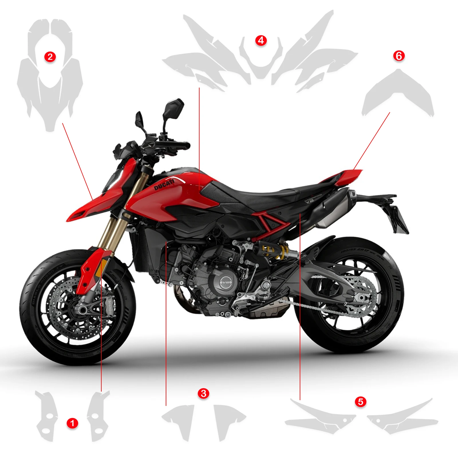 HYPERMOTARD890 Motorcycle Real Material TPU Anti-scratch Film For DUCATI HYPERMOTARD 890 V2 V2 SP 2026 PPF Paint Protection Film