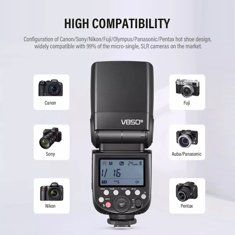 Godox V850III Вспышка для камеры 7,2 В/2600 мАч Аккумулятор HSS 1/8000 2,4G 1,5 с Время переработки 450 Полная мощность Pops для зеркальных камер