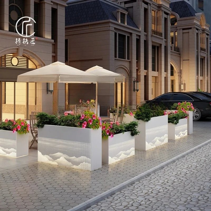 outdoor wrought iron punching flower box combination custom solar stainless steel flower slot coffee shop catering