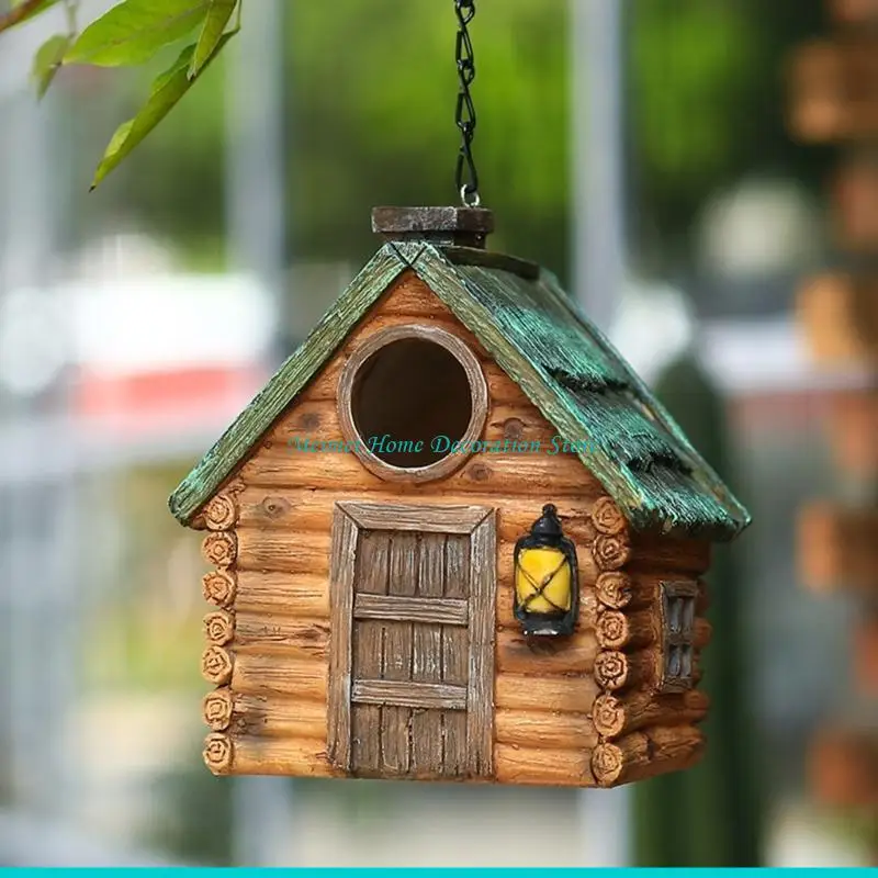 H7BF Resin Hanging Bird House Hanging Bird Nests Resin Outdoor Cage Hanging Bird Nest