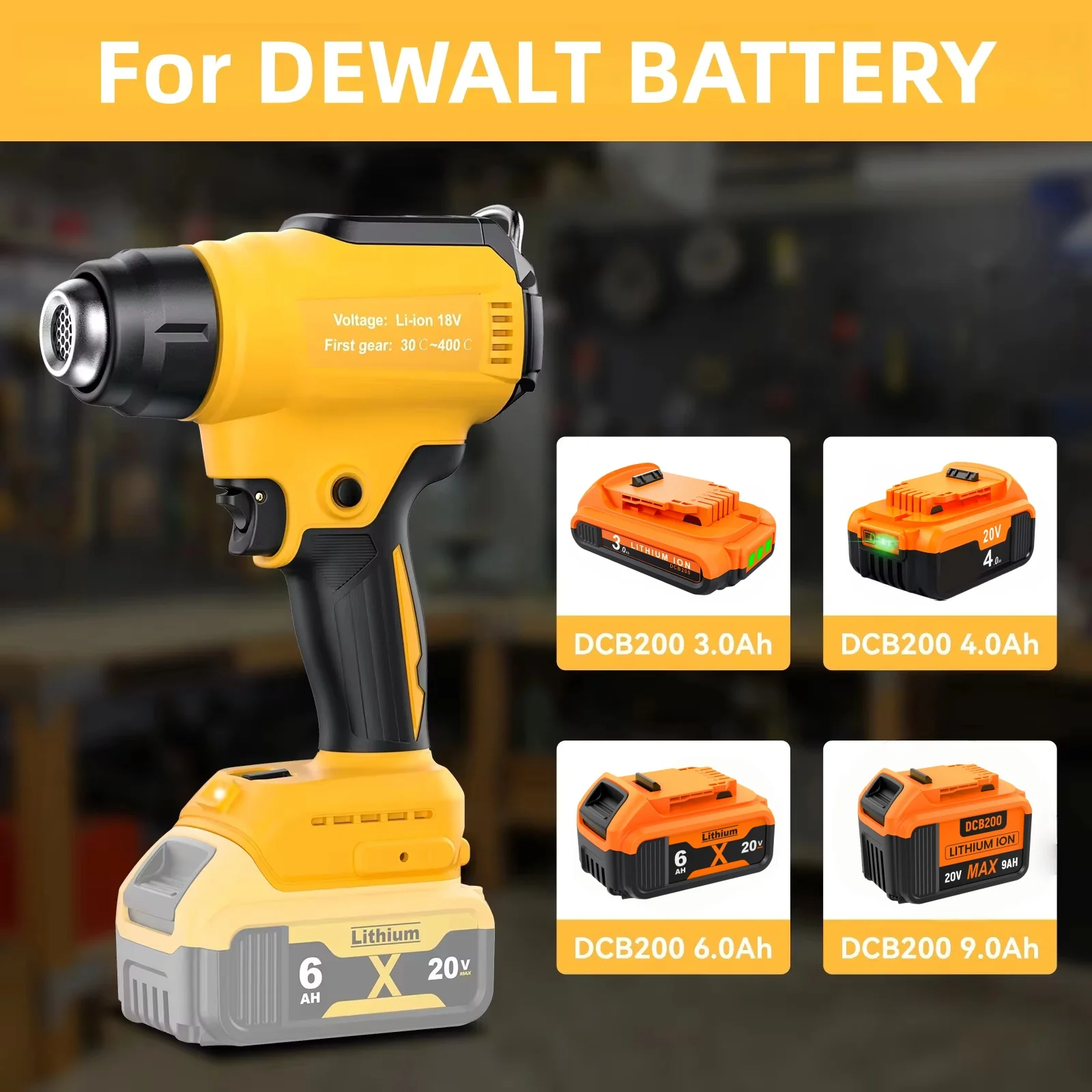 BATTOOL Cordless Hot Air Gun For Dewalt 20V DCB200 Battery 350W Rated 990°F Heavy Duty Hot Air Gun Kit Shrink Wraping Power Tool