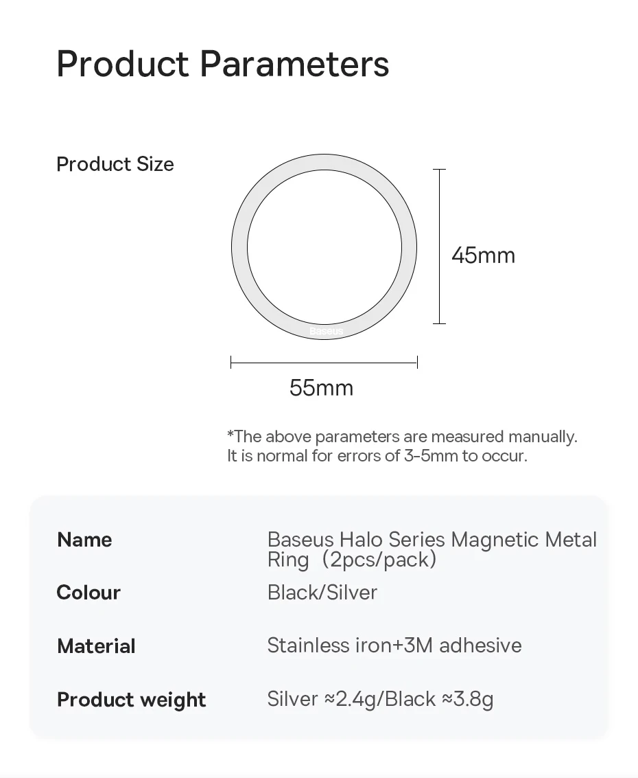 Baseus 2 Stück magnetische Metallplatten-Aufkleberringe für kabelloses Ladegerät, Telefonhalter für iPhone 17 Air 16 15 Pro Max, Ladering – Detail 10