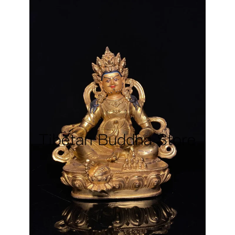 

20cm Tibetan Pure Copper Gilded Painted Face Yellow God of Wealth Buddha Statue Decoration Home and Buddhist Hall Supplies