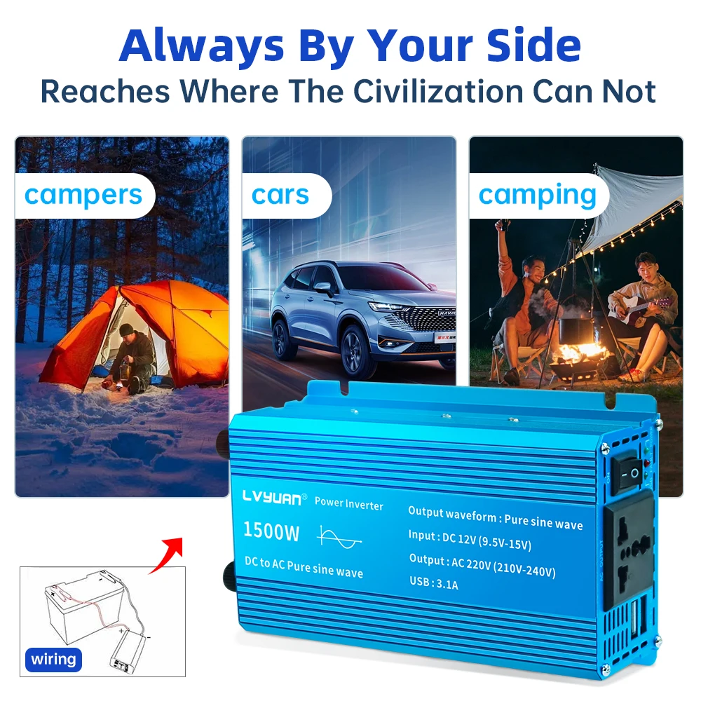 DC12V/24V-AC220V Car Inverter Pure Sine Wave 2200W/1500W/1000W Solar Power Voltage Transformer EU/Universal Inversor