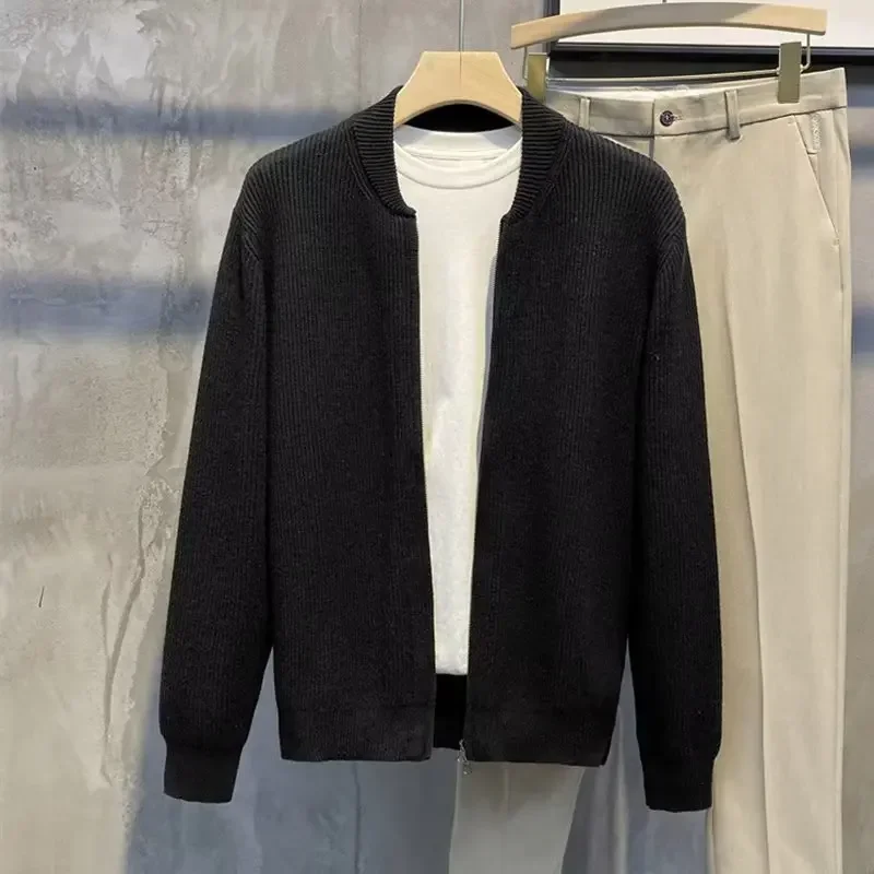 

Korean version New Fashion Men's Solid Color Zipper Long Sleeve O-neck Casual Trendy Simple Basic Knitted Sweater Cardigans Male