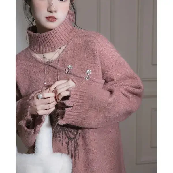 Gagarich New Chinese Butterfly Print Sweet Sweater Women Autumn Winter Hollow Out Fashion Street Personality Knitted Pullover