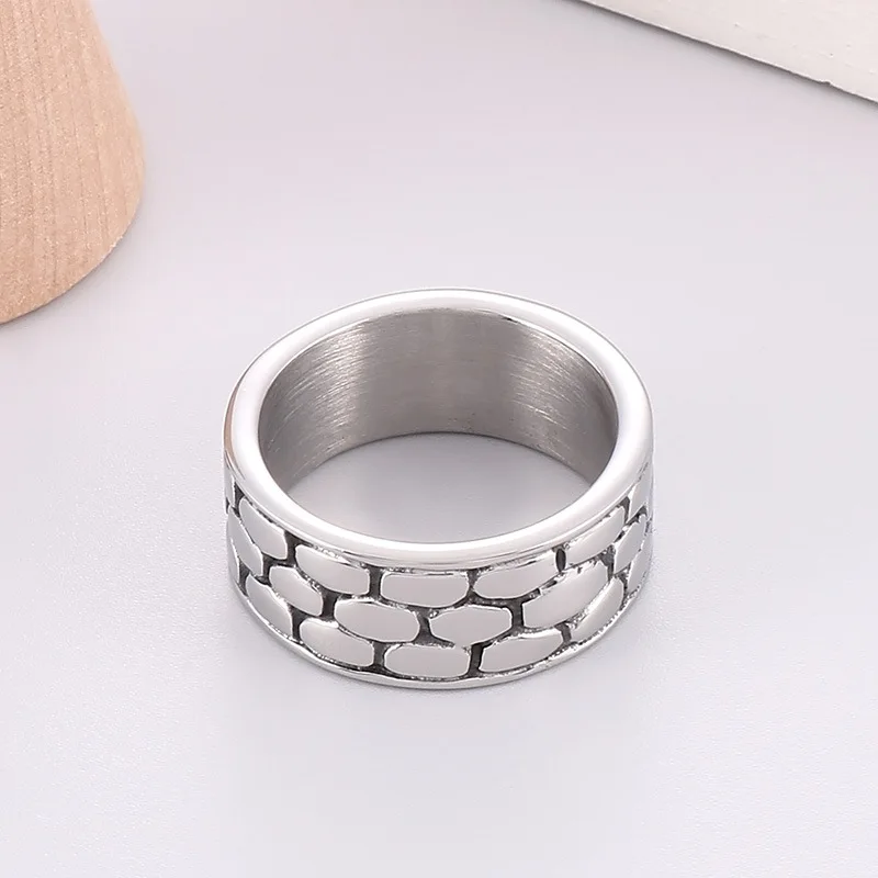 Trendy Simple Unique Silver Wide Ring Retro geometric Texture Europe America Fashion Woman Man Jewelry Accessory