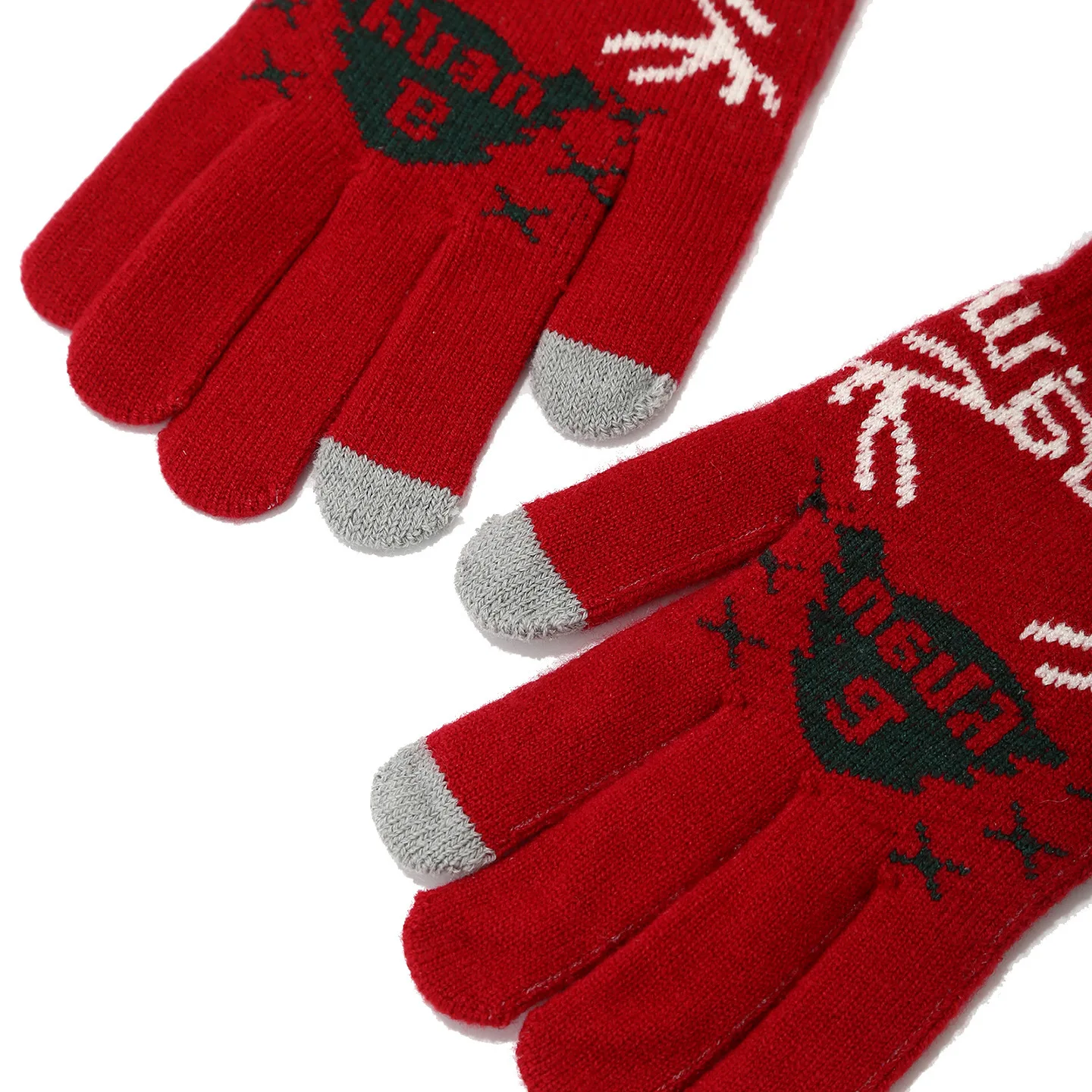 Conjunto de accesorios navideños, guantes de bufanda con gorro de asta de reno de punto, para adultos y niños, con orejeras, patrón de reno