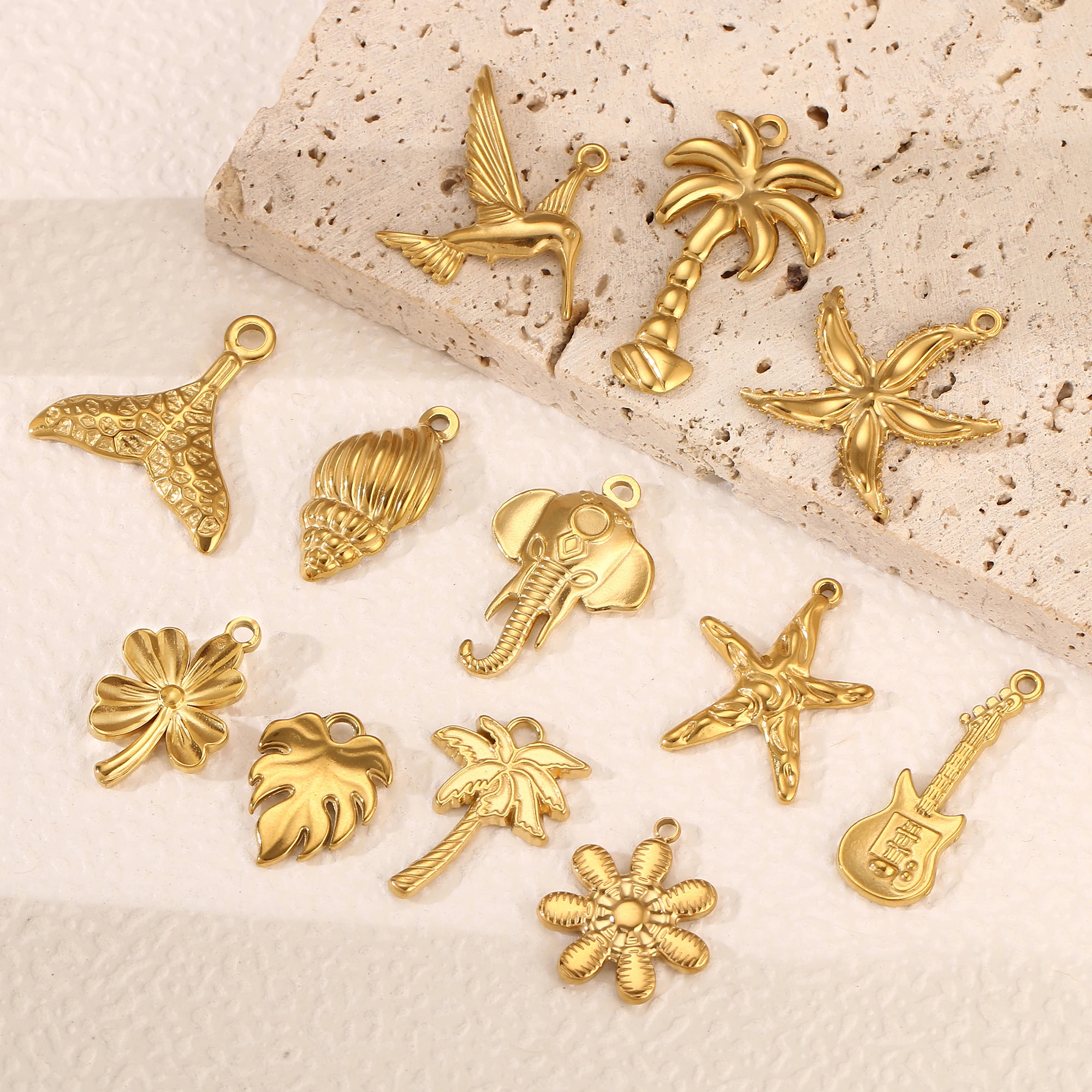 3 Stücke Sommer Kokospalme/Muschel/Gitarre Charms Edelstahl Meer Strand Tropical Hawaii Palm Anhänger DIY Halskette schmuck Machen