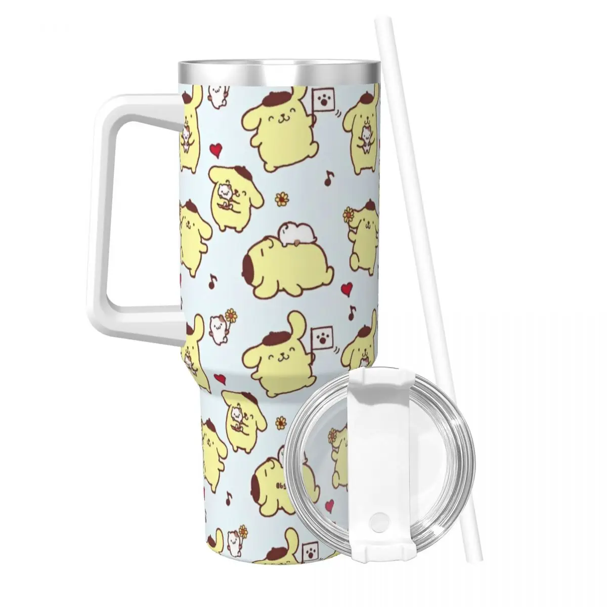 Stainless Steel Tumbler MINISO Cute Pom Pom Purin Kawaii Coffee Mug Leakproof Cold and Hot Car Mugs Driving Graphic Water Bottle