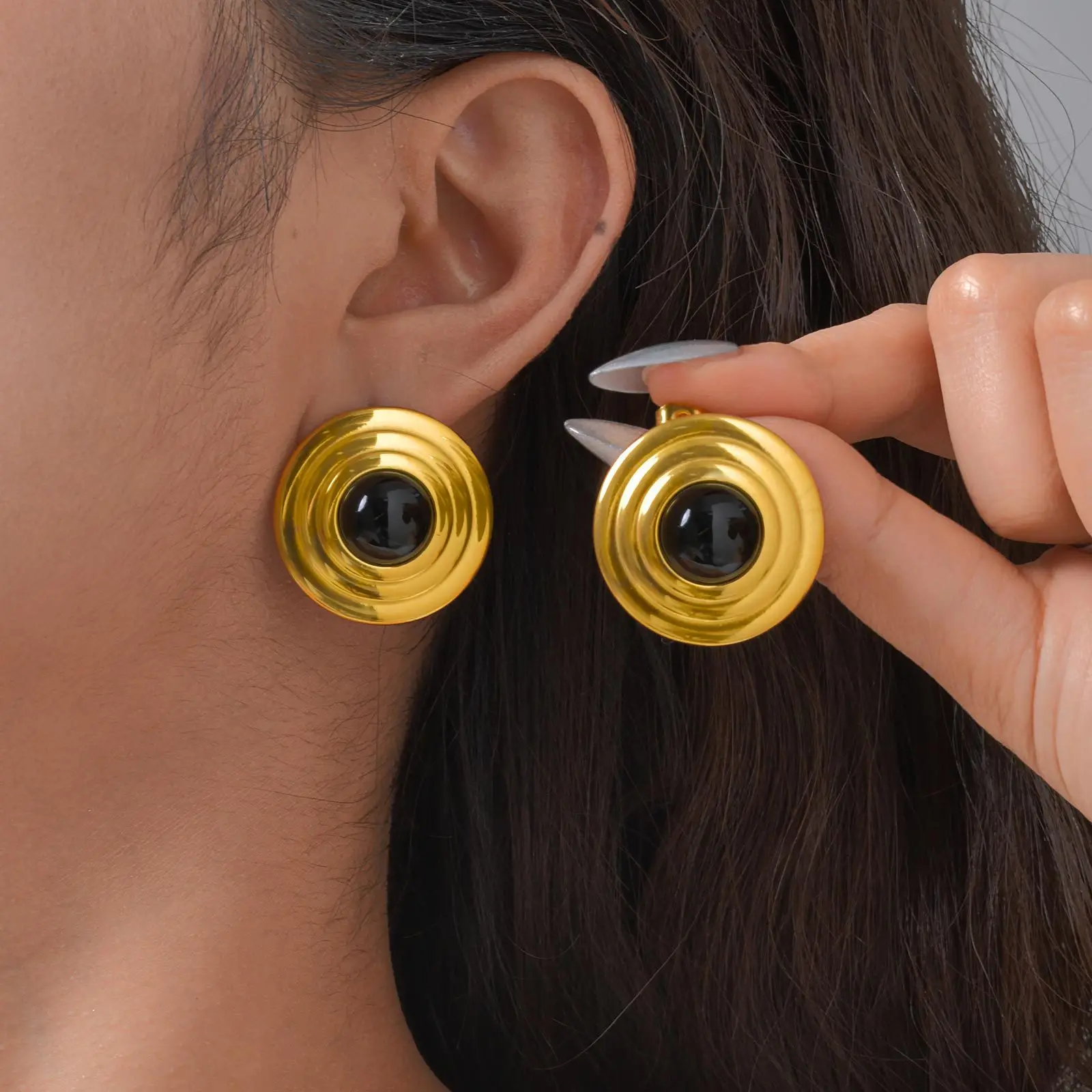 

Stainless Steel Earrings Circle Chunky Earrings for Women Trendy 14K Gold Plated Stud Hoop Earring