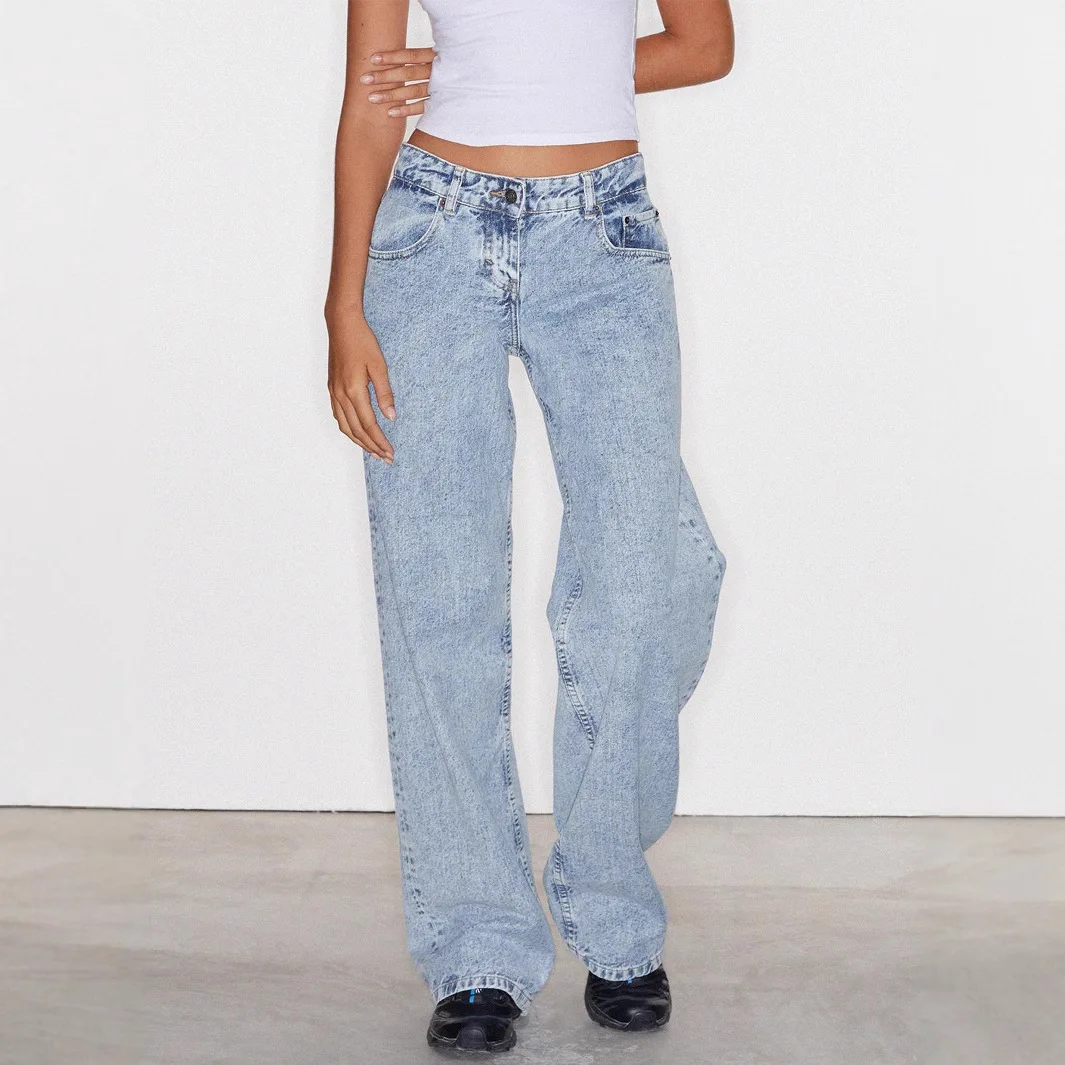 

Новые весенние женские свободные прямые джинсы, модные женские джинсы, длинные брюки с низкой талией, джинсовая ткань, мятый Sle