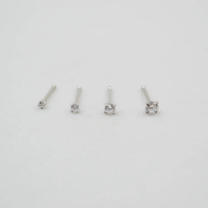 Wholesale 50pcs/Lot 20G Sliver Color Zircon Nose Stud Surgical Steel Nostril Bone Pin L Screw Shape Ring Body Piercing