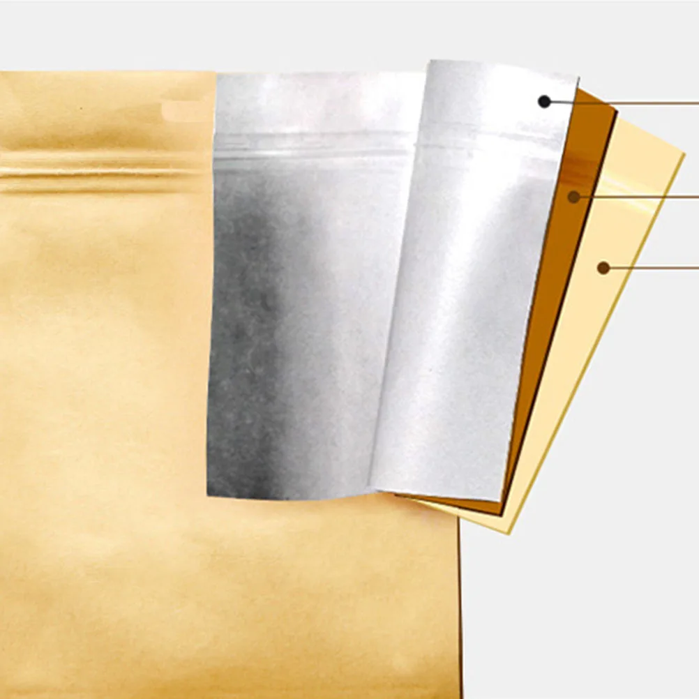 10pcs Kraft Paper Bag 11X20Cm Self Standing Reusable Food Storage Pouch For Nuts Coffee Beans Candy Snacks Zippered Bag Kitchen