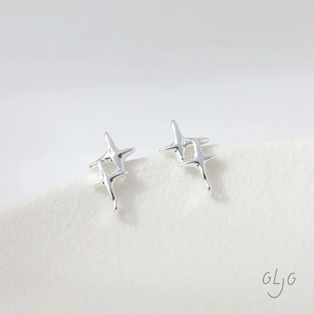 6PCS Dainty Celestial North Star Ear Studs Diy Earrings Connectors Jewelry Findings Supplies 14k Gold Plated Accessories 9*13mm view 6