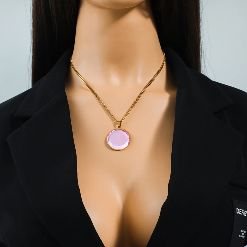 EILIECK 316L Edelstahl Runde Farbige Kristall-Anhänger Halskette für Frauen Neuer Trend Choker Schlüsselbein-Kette Schmuck Geschenk – Detail 9