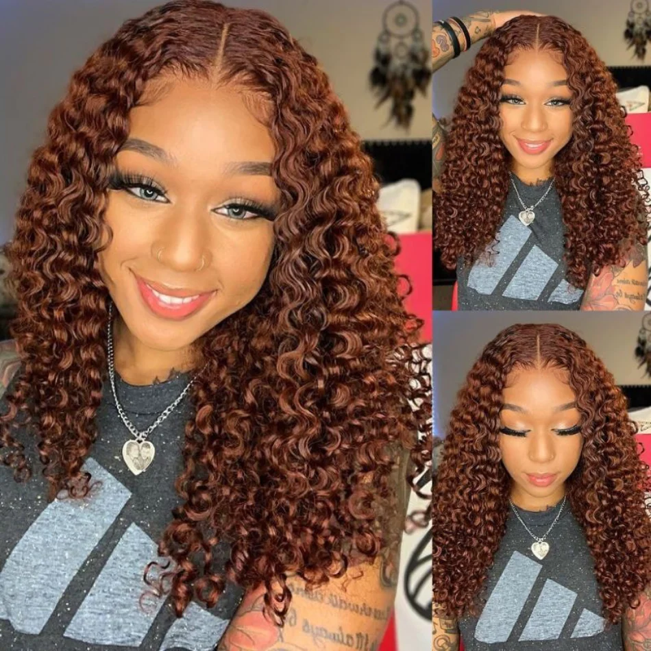 

Unice Hair Jerry Curly Reddish Brown Glueless Frontal Wig 13x4 Pre Everything Frontal Wig Human Hair Wigs Pre-Pluck For Women