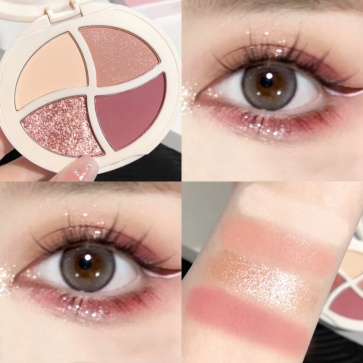 Maquillaje de sombra de ojos de cuatro colores, maquillaje mate, de alto brillo y de alto valor, resistente al agua y al sudor, fácil de aplicar