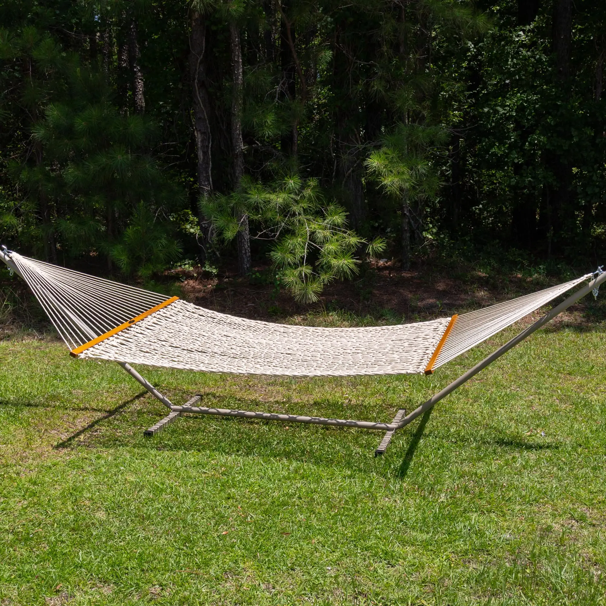 Deluxe Oaeal DuraCord Rope Hammock – 13 ft. x 60 in., 2-Person, 450 lb acity, Oak Spreader Bar, Zinc-Plated Hardware
