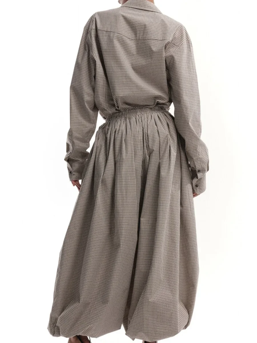 Neue Retro-Braun-Laternenhose für Damen, hohe Taille, trendige, lockere Passform, kariert, Frühling-Sommer-Mode, vielseitige Hose – Detail 22