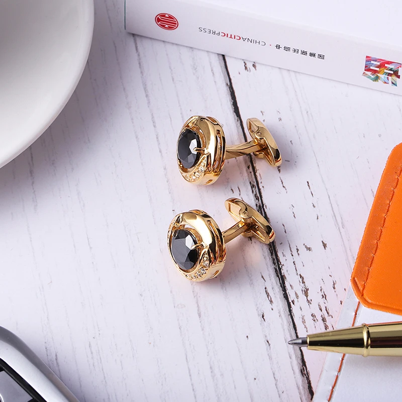 KFLK Jewelry fashion shirt cufflinks for mens Brand cuff button Gold-color cuff link High Quality Black abotoadura guests