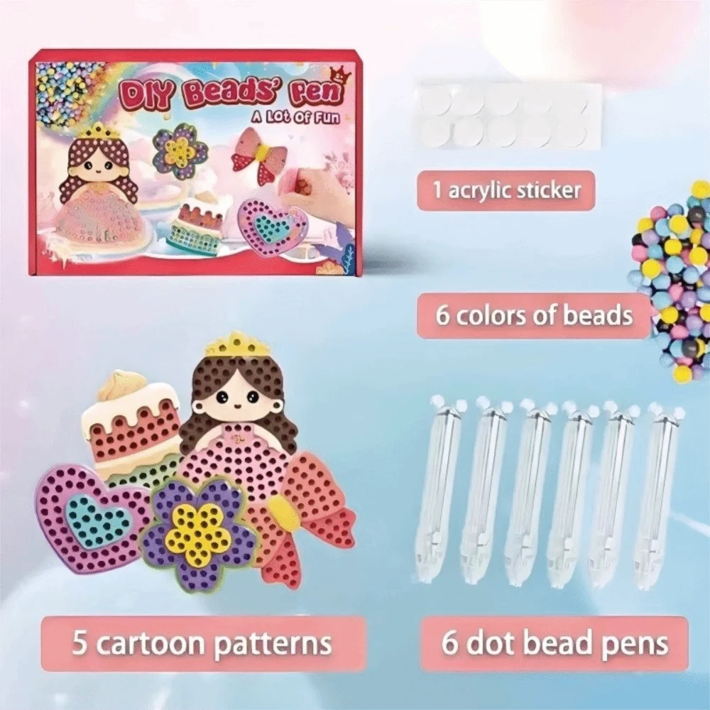 Rainbow Bow Handmade Set Beads Pen Creative Production Sticker Set Handmade Bead Painting Ballpoint Pen Painting Princess Theme