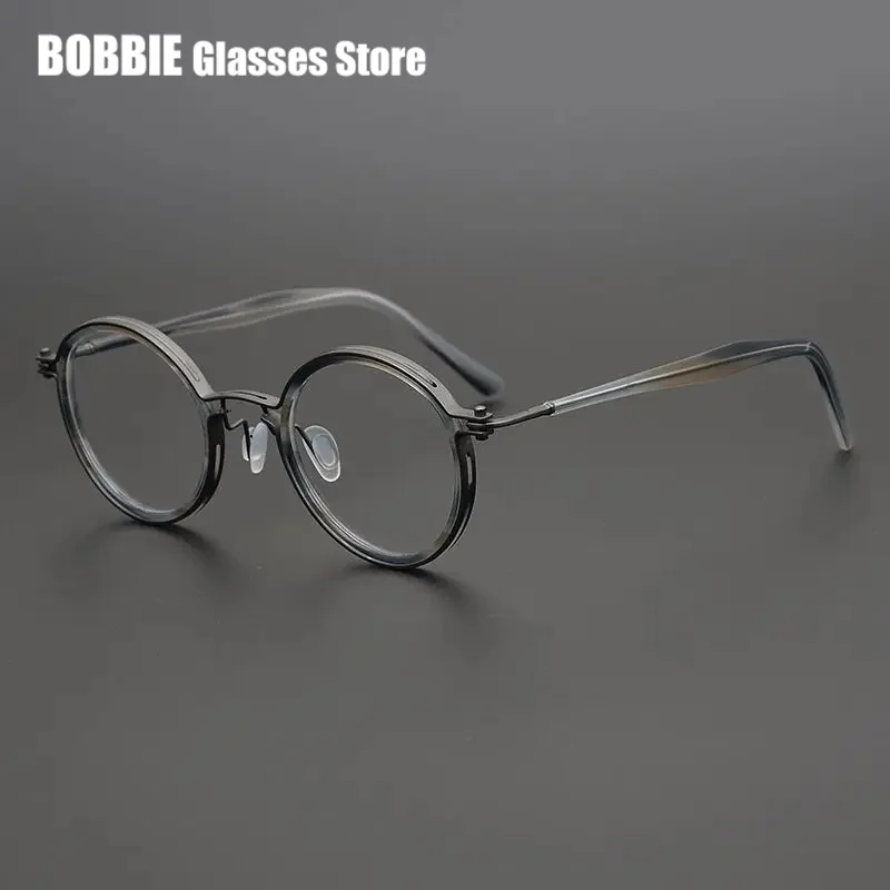 Top Quality Retro Round Glasses Frame Japanese Handmade Titanium Ultralight Men Eyeglasses Women Eyewear Acetate Korean Fashion