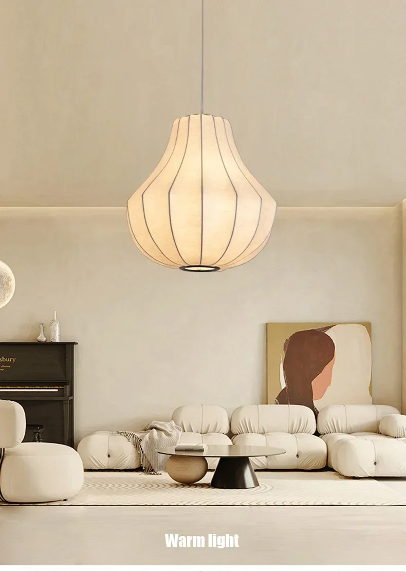 Nordic Wabi Sabi E27 Chandelier Living Room Silk LED Pendant