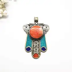 Tibetan Buddha Hand Amulet Pendants Copper Inlaid ColorTBP338