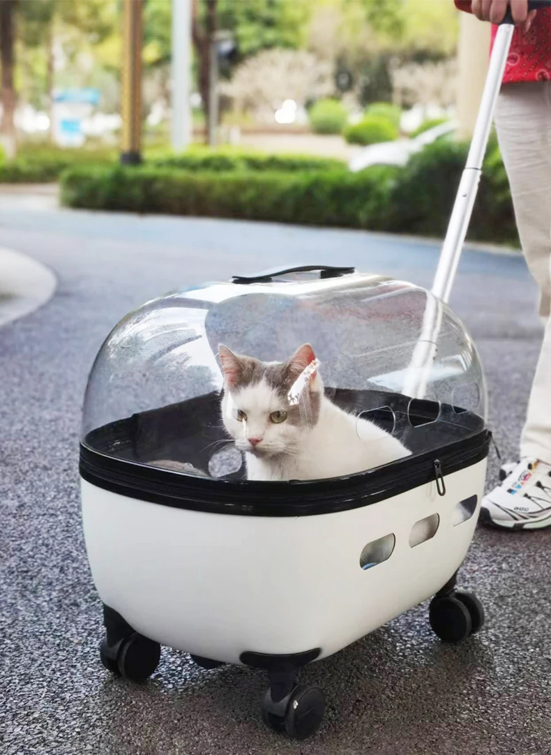 Elfwalk Pet Trolley Case, Portable Transparent case with Silent Wheel for Cats and Dogs