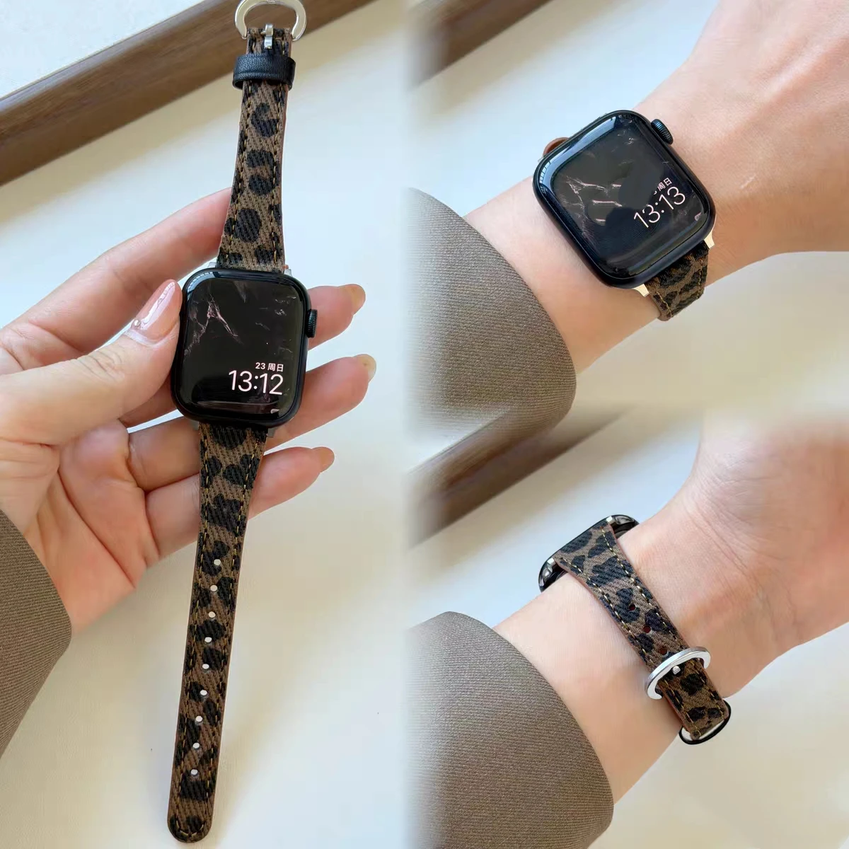 Excellent bracelet en cuir imprimé léopard pour Apple Watch femme 44mm 40 45 41 49 42 38 Series 11 10 9 8 SE 7 6 5 4 3