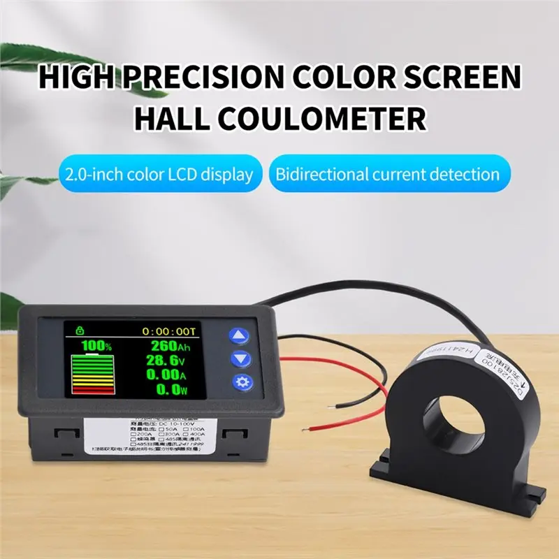 ABKW-Hall Sensor Coulomb Tester Meter Monitor 10V-100V Battery Capacity Display Voltmeter Ammeter 200A