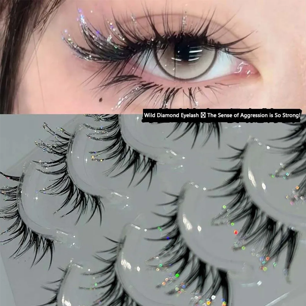 Colorful Rhinestone Rhinestone False Eyelashes Fluffy Texture Cross Strip False Eyelashes Dazzling C-Curved Eyelashes