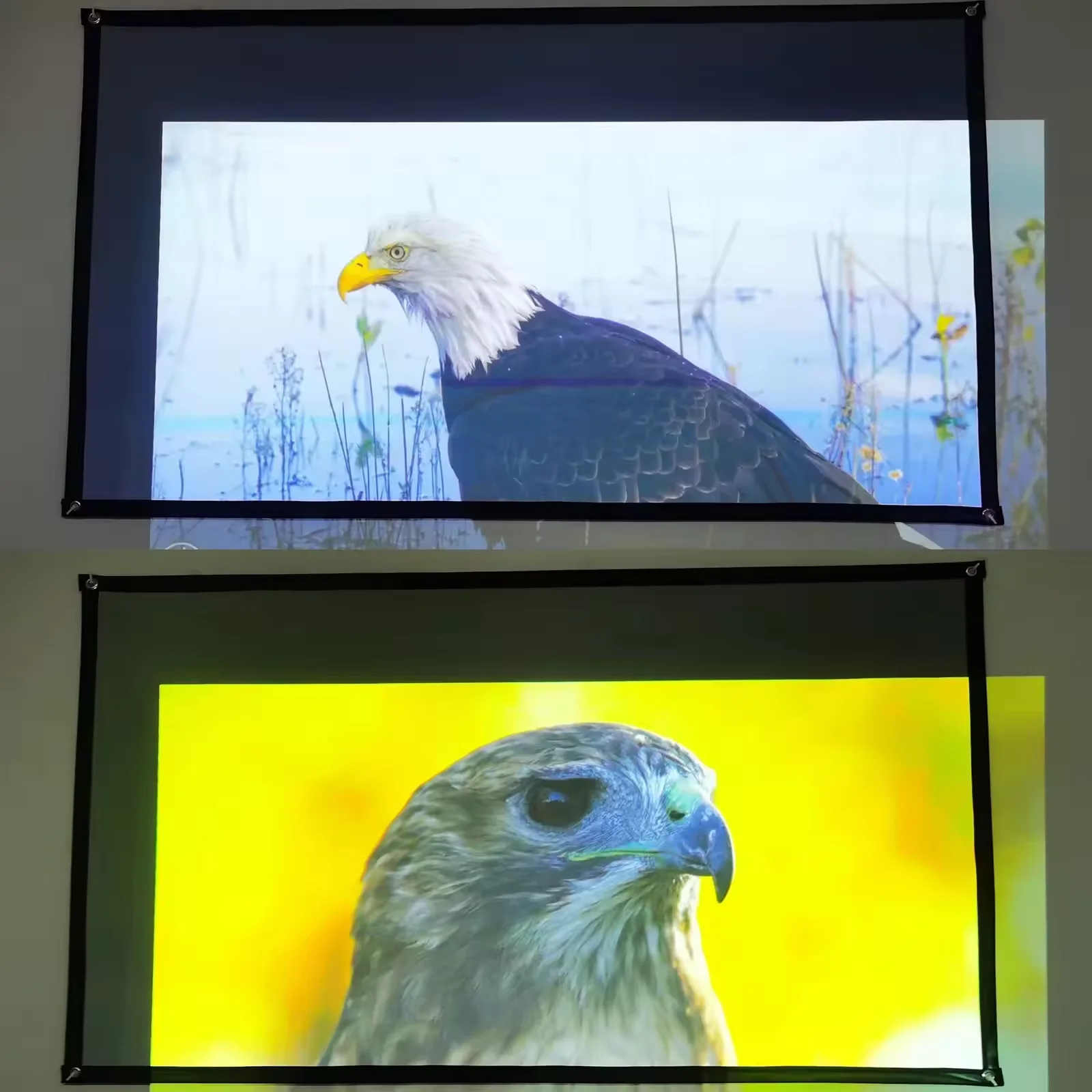 High Brightness Portable Projection Screen Anti-Light Projector Curtain Metal Reflective Cloth Fabric with Black Border& Eyelets