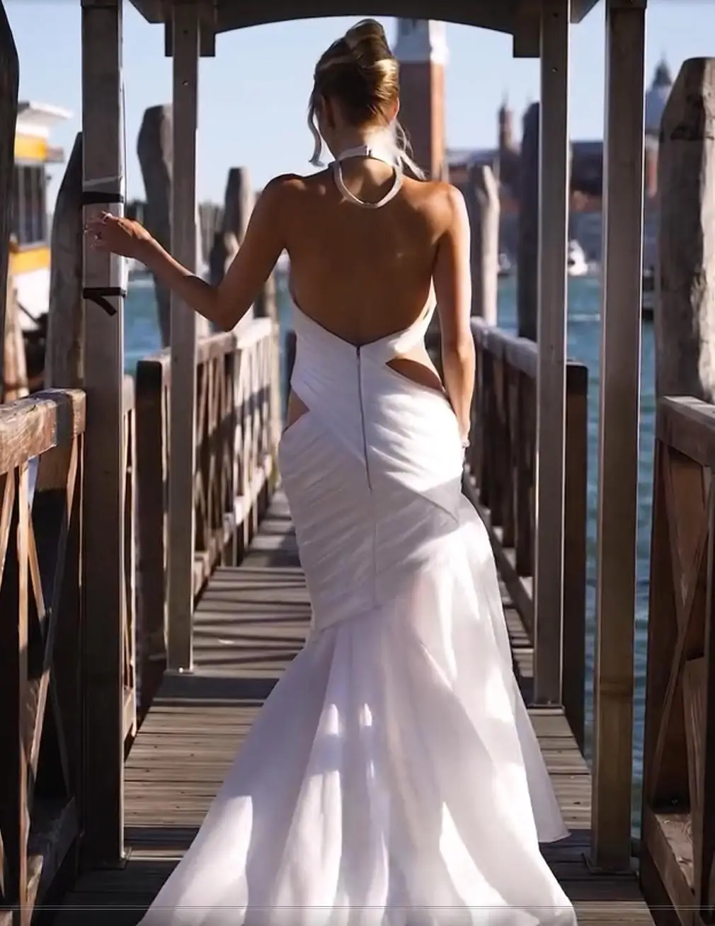 Ofherown 2026 branco halter recorte vestido de noite chiifon ruched bodycon sereia vestido de baile celebridade mesmo estilo para festa formal