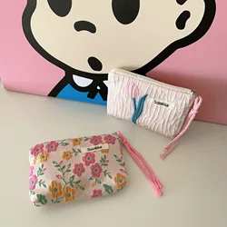 Red Green Floral Cute Women Wallet Mini Clutch Purse Coin Purse Cotton Bag Fresh Cute Card Bag Sanitary Napkins Bag Earphone Bag