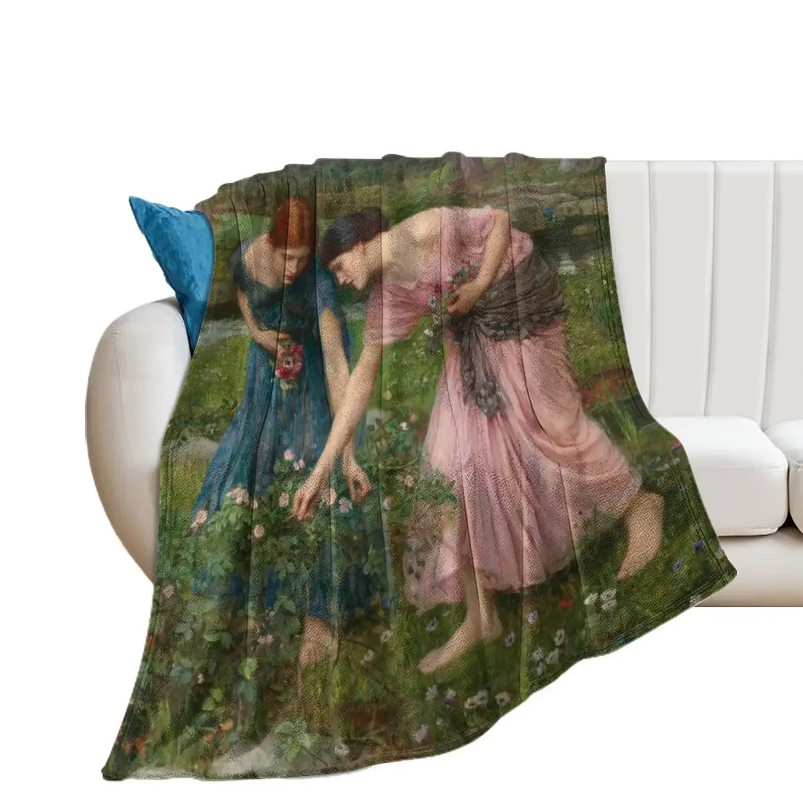 John William Waterhouse - Gather Ye Rosebuds Throw Blanket Blankets Sofas Of Decoration Fashion Sofas blankets ands Blankets