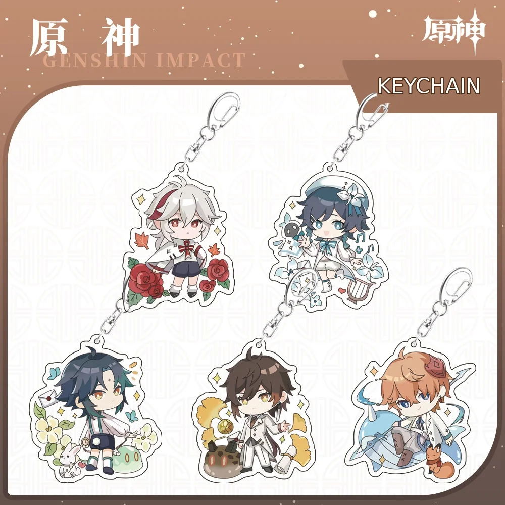 Genshin Impact Game Xiao Zhongli Venti Cute Acrylic Pendant Keychain Keyring Collection Cosplay Friends Girl Gift Accessories