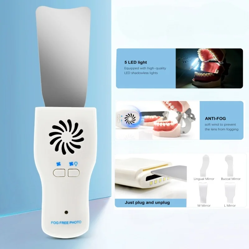 

den tal Anti-Fog Mirrors Set Fog Free Intraoral Photography Stainless Steel Mirror with LED Light Orthodontic Reflectors