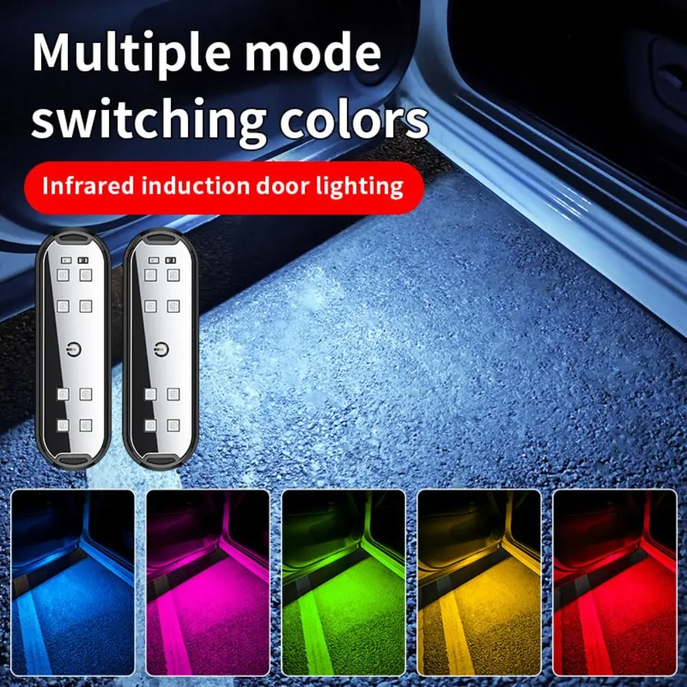

Светодиодные красочные мигающие дверные фонари автомобиля Инфракрасный датчик Магнитное внутреннее окружающее освещение Интеллектуальный USB перезаряжаемый