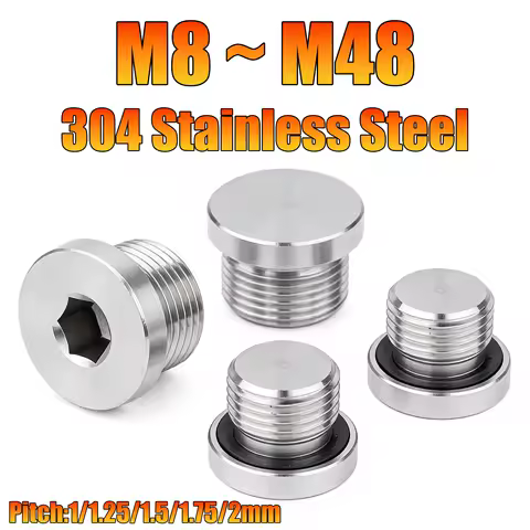 304 Stainless Steel Allen with Flange Oil Plug M8 M10 M12 M14 M16 M18~M48 Male Threaded Ring Sealing Plug End Cap Pipe Fittings