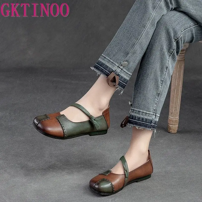 GKTINOO 2024 Fashion Women Shoes Genuine Leather Loafers Women Casual Shoes Mother Soft Comfortable Shoes Women Flats Non-slip