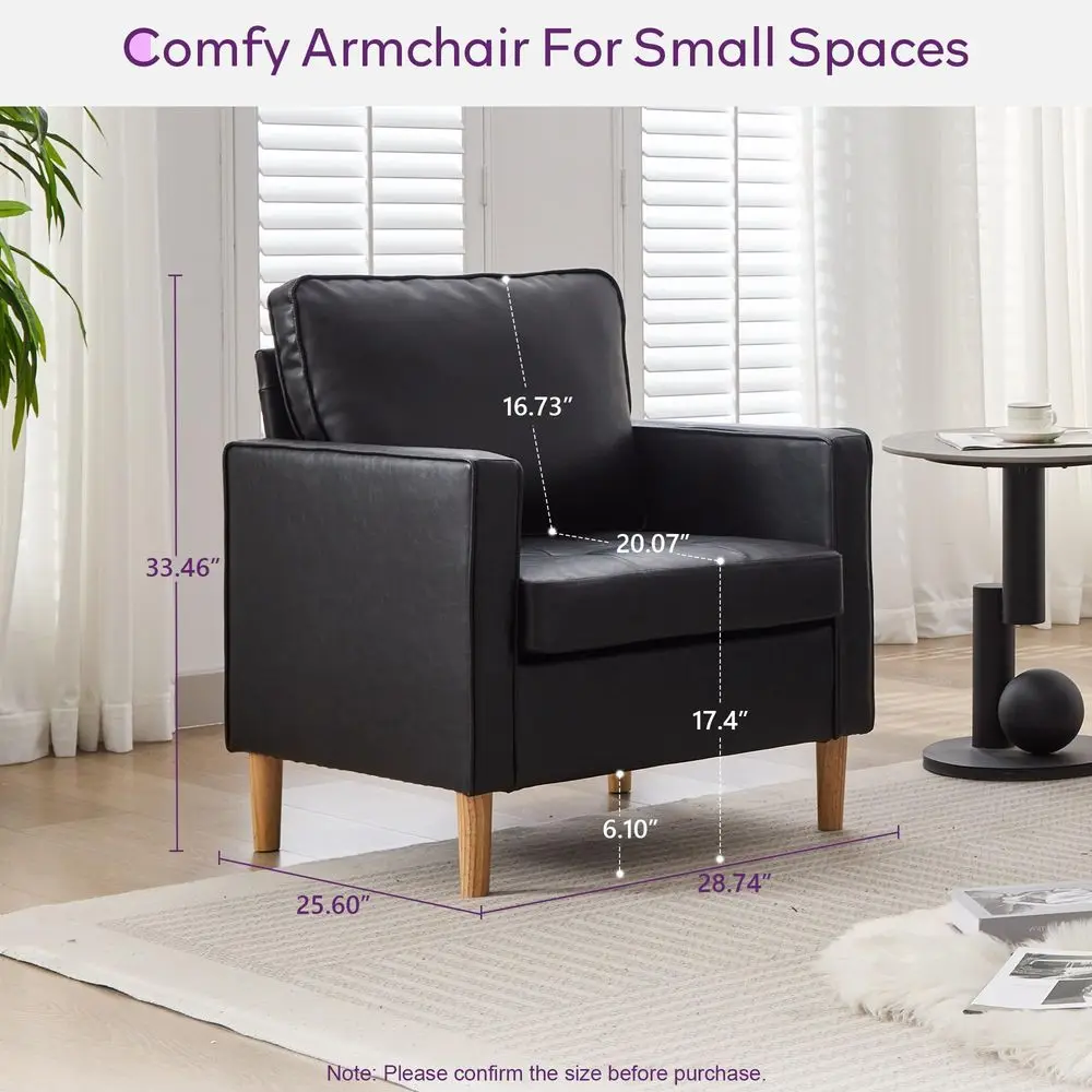 

Accent Chairs Set of 2, Black Leather Chair with Tufted Seat amp Wood Legs, MidCentury Modern Living Room Chair, holstered Co